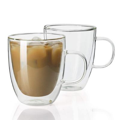 China Viable Glass Coffee Mug 12.5 Ounce Double Wall Insulated Mug With Handle for sale