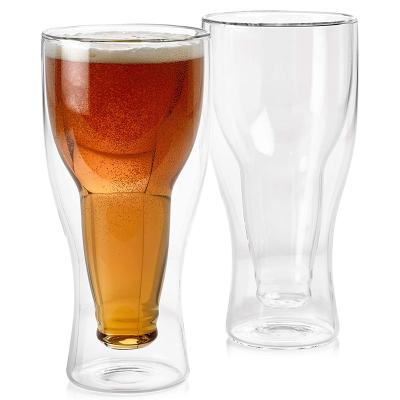 China Viable 12oz Beer Glasses 350ml Insulating Double Walled Beer Drinking Glass for sale