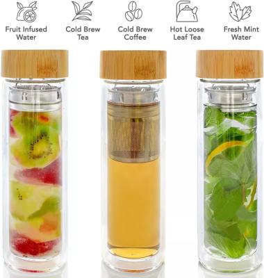 China Sustainable Double-Wall Glass Tea Bottle With Travel Removable Free Leakproof Infuser BPA Insulated Stainless Steel Tumbler for sale