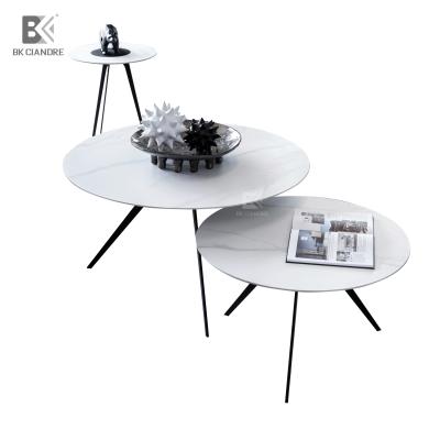 China BKX Adjustable Nordic White Round (Height) Marble Top Coffee Table Set Center 3 Side Modern Tables For Living Room Home Furniture for sale