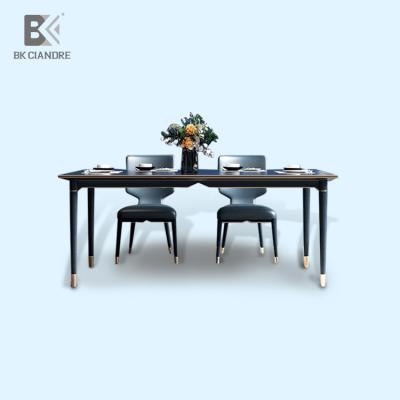 China Wholesale Simple Navy Blue Dining Table Rectangle (Size) Adjustable Wood Slab Resin Wood Table Sets for sale