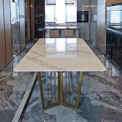 China Best Selling Marble Top Sleek Sturdy Marble Vanity Table Inlay Extendable Marble Top Dining Table for sale