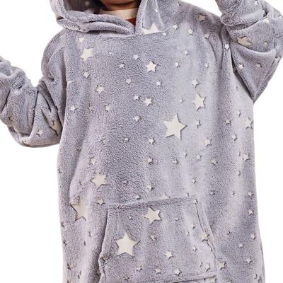 China Wearable Luminous Lazy Hooded Blanket Star Printed Flannel Blanket Sofa Living Room Bedroom Velvet Long Sleeve Hooded Sweater for sale