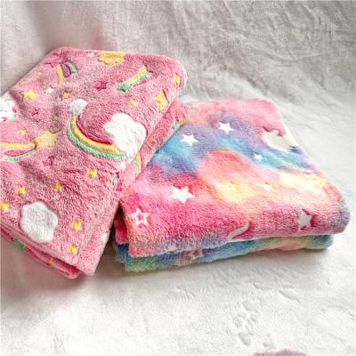 China Folded Super Soft Flannel Fleece Kids Blanket Rainbow Horse Pattern Throw Blanket Bright Blanket for sale