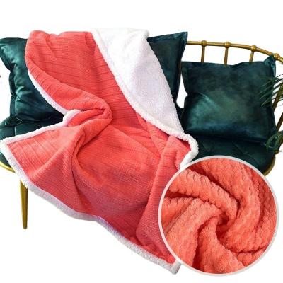 China Wholesale Folded Flannel Jacquard Plus Thick Blanket Composite Lambswool Double-Layer Fleece Blanket for sale