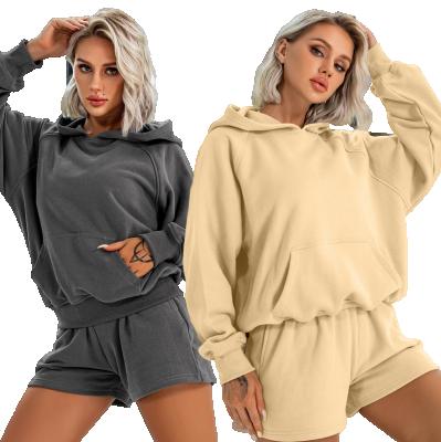 China Factory direct hoodies plus size autumn short set sweatshirt plus supplier set to work out women sweatsuit for sale