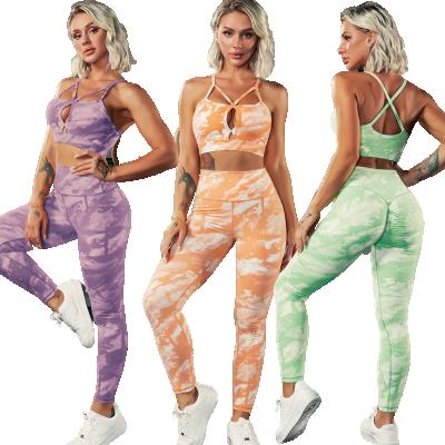 China Breathable Good Quality Tie Dye Yoga Set New Model Top Moisture Wicking Bra Set With Active Gym Wear for sale