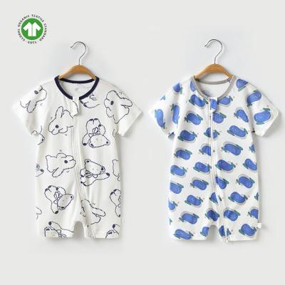 China Organic Baby Clothes Rompers Factory High Quality Shorts Sleeves Cotton Soft Breathable Organic Kids Clothes Pajamas Baby Romper for sale