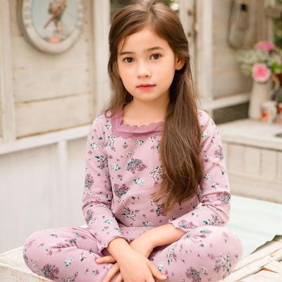 China Breathable Wholesale Sleepwear Kids Floral Printing Cotton Soft Comfortable Children Pajamas Set for sale