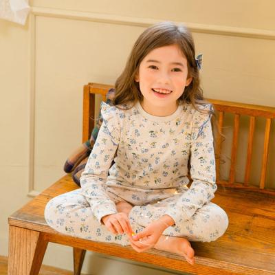 China Long Sleeve Designer Floral Print Breathable Soft 100% Cotton Kids Pajamas Set Girls Sleepwear for sale