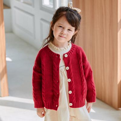 China Autumn Winter Soft Warm Long Breathable Sheath Round Neck Wood Button In Front Baby Knit Sweater Cardigan for sale