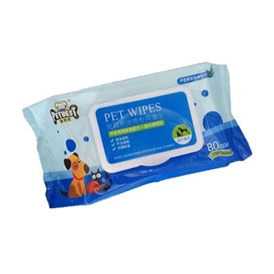 China Soft Universal Pet Cleaning Wipes 80pcs Benzalkonium Chloride Antibacterial Pet Wipes Nonwoven Adults Unscented Flow Pack for sale