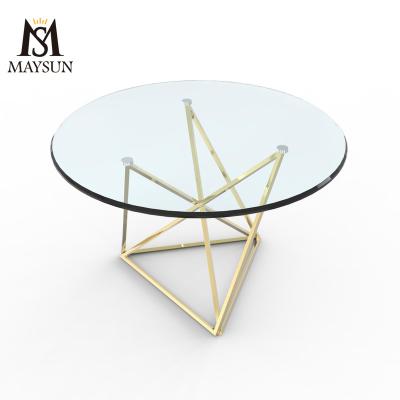 China New Customizable Gold Modern Simple Round Mirror Stainless Steel Metal Design Glass Coffee Table for sale