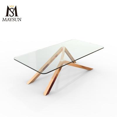 China Customizable Factory Outlet Mirror Stainless Steel Simple Modern Orange Rectangle Glass Coffee Table for sale