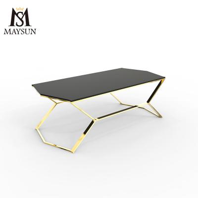 China Factory Outlet Customizable Modern Style Mirror Stainless Steel Irregular Black Gold Glass Coffee Table for sale