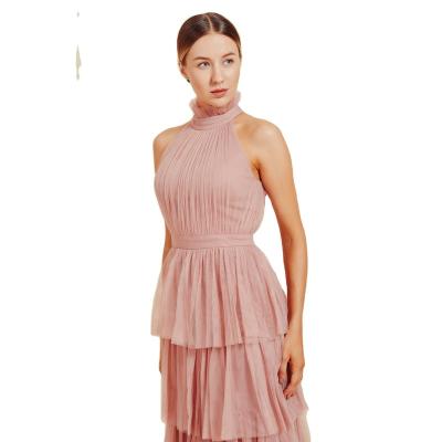 China 2021 Pink Ruffled Collar Ballet Princess Abiti DA Anti-Static Tulle Ruched Elegant Cocktail Party Bridesmaid Dress for sale