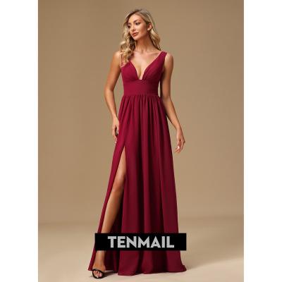 China ODM Long Bridesmaid Dresses Anti-Wrinkle Elegant Chiffon Floor Length Maxi Sleeveless Bridesmaid Dresses Long V-Line Even Dress For Women for sale