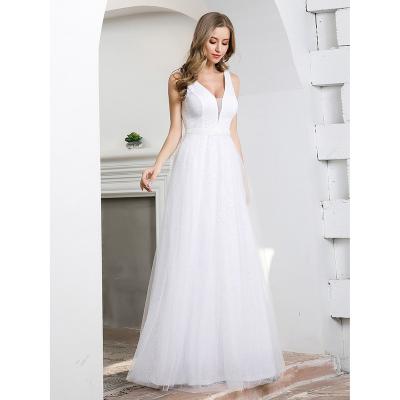 China High Quality Custom Made Anti-Wrinkle OEM Vestido De Noche Blanco Elegant Floor Length Flowy Tulle White Evening Dresses For Wedding for sale