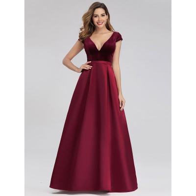 China OEM ODM Vestidos Dama De Honor Women Classic Hat Anti-Wrinkle Sheath Red Cocktail Party Satin Velvet Patchwork Party Dresses for sale