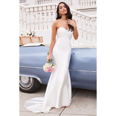 China Anti-wrinkle Wedding Party Dresses Ivory Fishtail Maxi Strapless Mermaid Prom Dress Sweetheart Satin For Bridal for sale