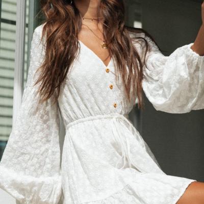 China Women Vestidos de Verano Breathable Vintage Rayon Turkish Floral Ruffle Hem Casual V Neck Long Sleeve Summer Boho Dress for sale