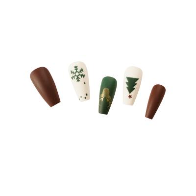 China Wholesale DIY Christmas Style Fake Nail Artificial Nail Tips Press On Full Cover Coffin Nail Tips for sale