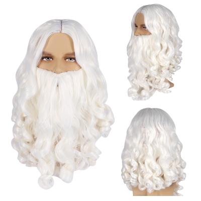 China White Curly Hair Santa Claus With Bearded Wig Christmas Day Long Synthetic Wig Celebrate Grandpa Halloween Christmas Cosplay for sale