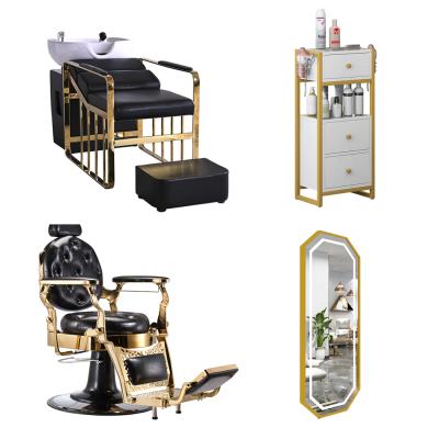 China Waybom Good Quality Contemporary Gold Hydraulic Barber Chair Reclining Chair For Salon for sale