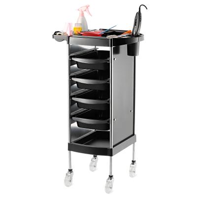 China Modern Barber Shop Five Storage Bins Hairdressing Beauty Salon Equipment Stylist Trolley Tool Cart in Black for sale