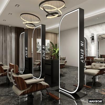 China WAYBOM Free Standing Silver Gold Illuminated Aluminum Beauty Salon Double Sided Mirror for sale