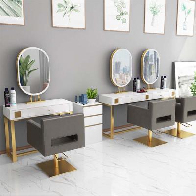 China Modern Customize Size Barber Shop Single Side Golden Oval Salon Mirror Station for sale