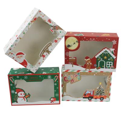 China Handmade White Cardboard Boxes Christmas Candy Storage Boxes PVC Window Cookie Boxes For Christmas Decoration for sale