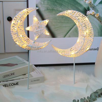 China Indoor Decoration Islamism Metal Table Muslim Moon Star Led Eid Night Table Lights Ramadan Decorations Marquee Sign for sale