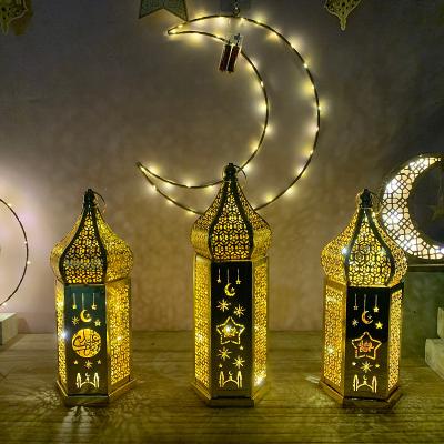 China Eid Al-Fitr Tower Style Iron Desktop Hurricane Lantern Ramadan Festival Plating Iron Factory Outlet Home Decoration Decoration for sale