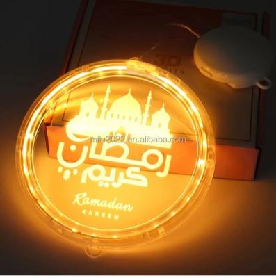 China Indoor Light Ramadan Eid Acrylic Party Decoration Castle Eid Mubarak Round Light Ramadan Kareem Decoration Light 24cm for sale