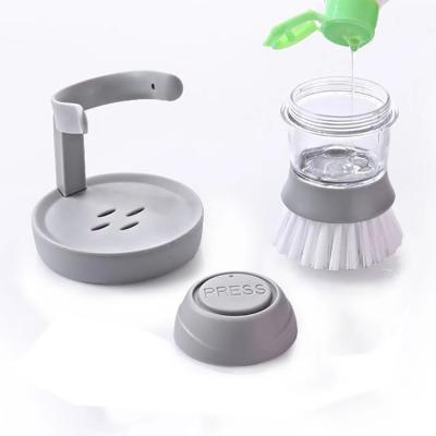 China New Design Sustainable Liquid Soap Dispenser Plastic Kitchen Brush, Dish Detergent Brush, Detergent Dispensing Cleaning Brush for sale