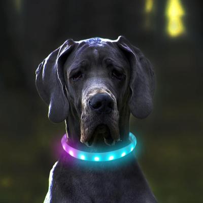 China Viable Rechargeable USB LED RGB Silicone Flashing Dog Collars with 11 Flashing Modes for sale