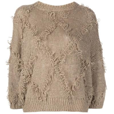 China Anti-wrinkle jacquard knit square fringe women's cashmere sweater shape sweater in 2022 for sale