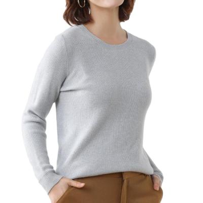 China Custom Anti-wrinkle OEM/ODM women fashion knitted pullover 100% cashmere feminine o neck wool sweater ladies knit pullover with long sleeve for sale