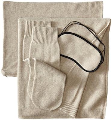 China Current Popular High Quality Luxurious Travel Gift P18C073BW Cashmere Eyemask Travel Set Gift Set With Pouch Bag Throw Cover, Eye Mask, Socks for sale