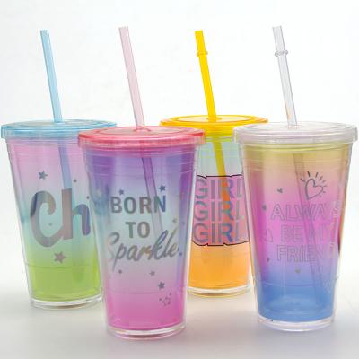 China 2022 Multi-Color Optional Gradient Paper Cup Water Cold Drink Straw Double Wall Cup for sale