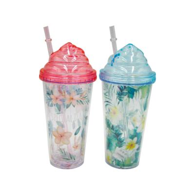 China Food Grade 16oz Double Wall Ice Cream Cup BPA Free Plastic Viable Wholesales Decor Cup for sale