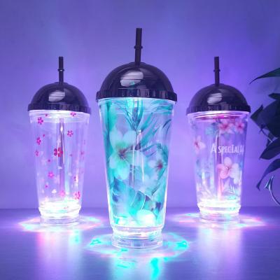 China Viable Led Flashing Led Ball Rocker Cup Acrylic 16oz Twinkle With Dome Lid Light Wholesale Cup For Disco for sale