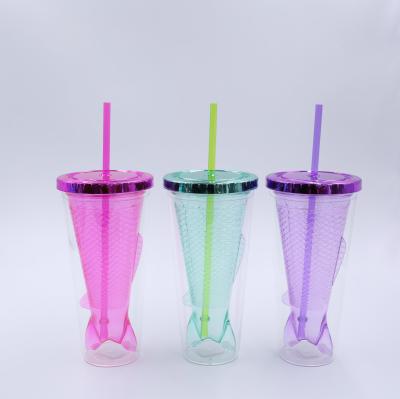 China Sustainable Plastic Fish Cups 20oz Double Wall Fish Sippy Cup BPA Free Wholesale Fish Cup for sale