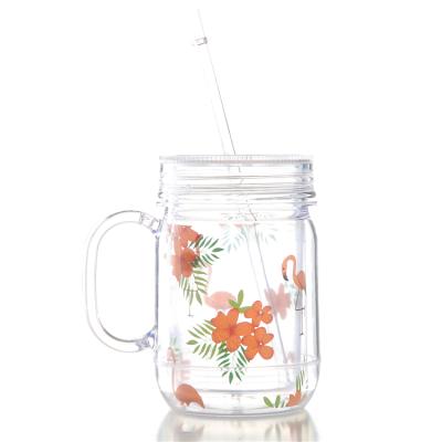 China Sustainable Shape Deals Little 20 oz DoubleWall Acrylic Insulated Mason Jar With Straw for sale