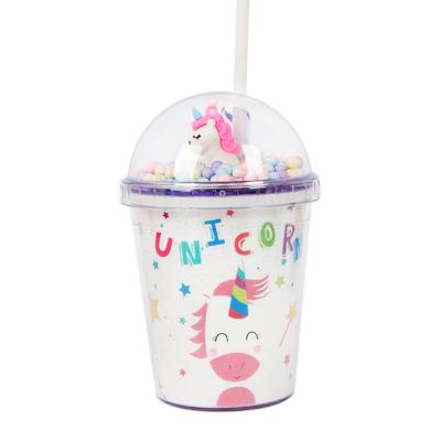 China Tumbler Sustainable 13 oz Cups with Lid and Straw - Insulated Unicorn Reusable Plastic Cup with Silicone Seal Double Wall Travel Iced Coffee for sale