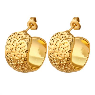 China 2023 high-end simple and soft c-shaped embossed earrings simple and soft earrings stainless steel retro jewelry TRENDY for sale