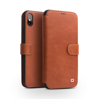 China 2019 QIALINO Vintage Ultra Thin Leather Magnetic Flip Phone Wallet Case Cover For iPhone Xs Max Xr for sale