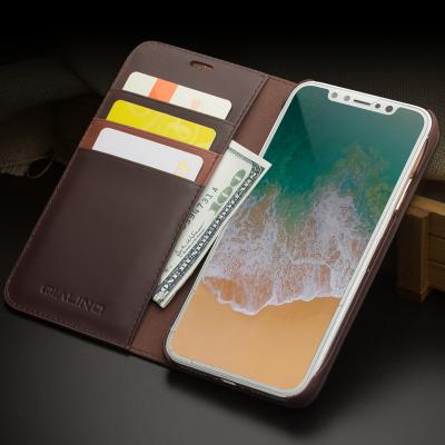 China 2018 QIALINO Ultra Thin Slim Ultra Flip Leather Phone Wallet Case Luxury For Apple iPhone X With Card Slots for sale