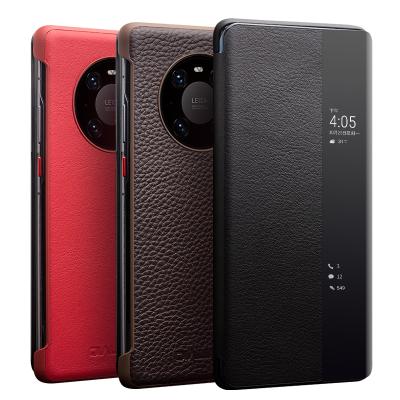 China 2020 QIALINO Fashionable Unique Design Handmade Leather Smart Window Case For Huawei Mate 40 Pro for sale